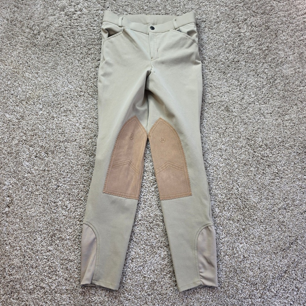 Ovation Kids Girls Riding Breeches Size 14 Tan Knee Patch Equestrian Show Pants